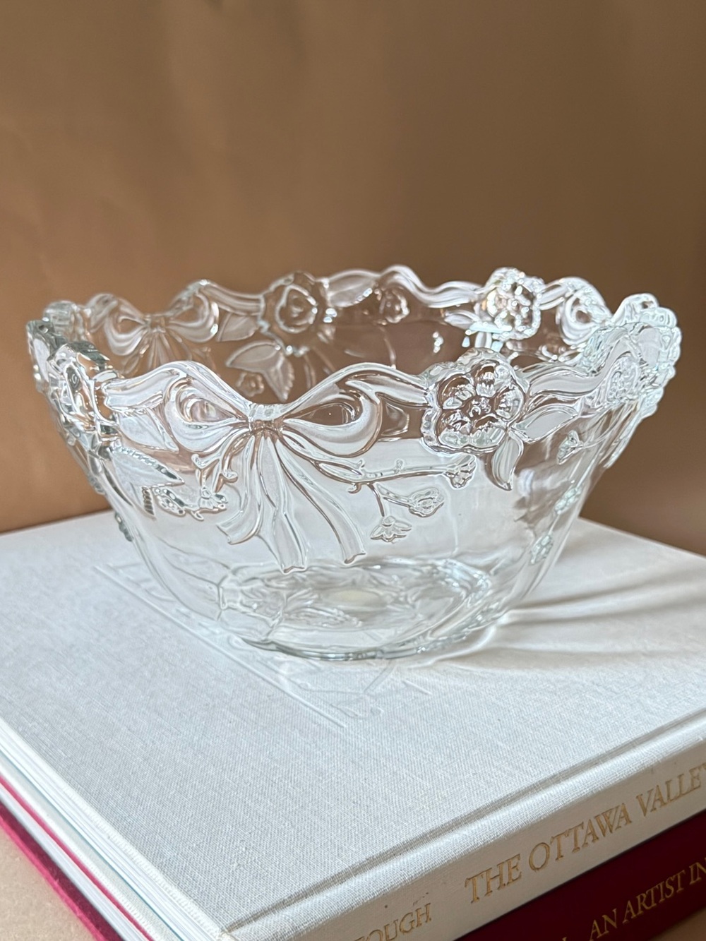 Mikasa Angelique Clear Glass Bowl with Floral Ribbon Design
